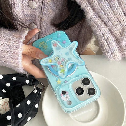 海の生きもの オーシャンモチーフ ヒトデ 立体グリップ付き マリン iPhoneケース｜Magnet内蔵 #231127