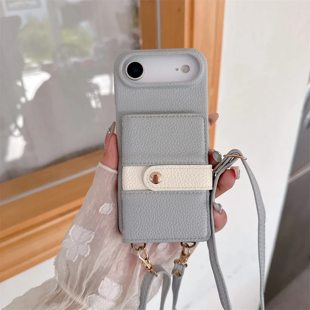 【カードポケットシリーズ】ストラップ付き 多機能PUレザー スマホケース｜iPhone対応 #251212