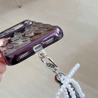 【ウェーブフレーム】パールチャーム付き スマホケース｜iPhone対応 #241217