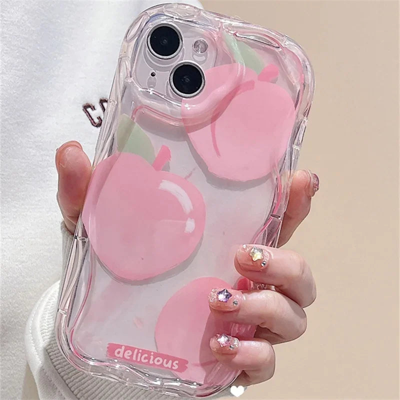 【フルーツシリーズ】立体ピーチ＆チェリー クリアキュート スマホケース｜iPhone対応 #250908