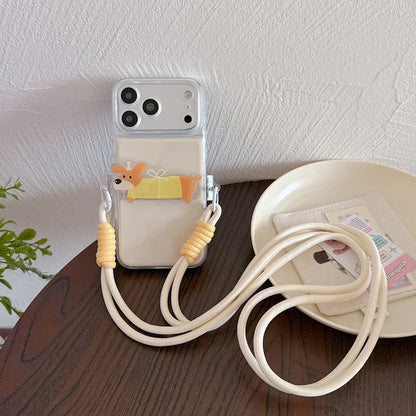 ワンちゃんチャーム ショルダーストラップ付き クリア iPhoneケース｜淡色・ゆめかわ #261262