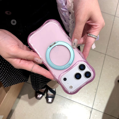 ウェーブフレーム 半透明クリア リングデザイン iPhoneケース｜ポップカラー・ホルダー付き #260083