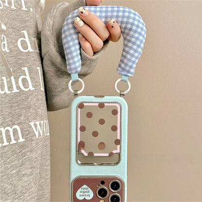 ギンガムストラップ付き ドットポケット iPhoneケース｜カード収納・ソフトTPU #240228