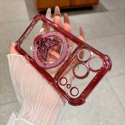 バタフライ キラキラ ラメリング付き Magnet内蔵 クリア iPhoneケース #260220