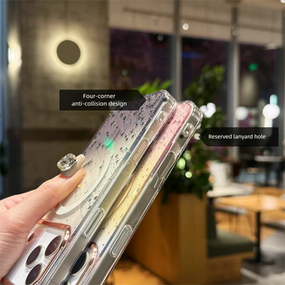 【Magnet内蔵】グリッター きらめくラメ入りグラデーションクリアスマホケース｜iPhone対応 #250418