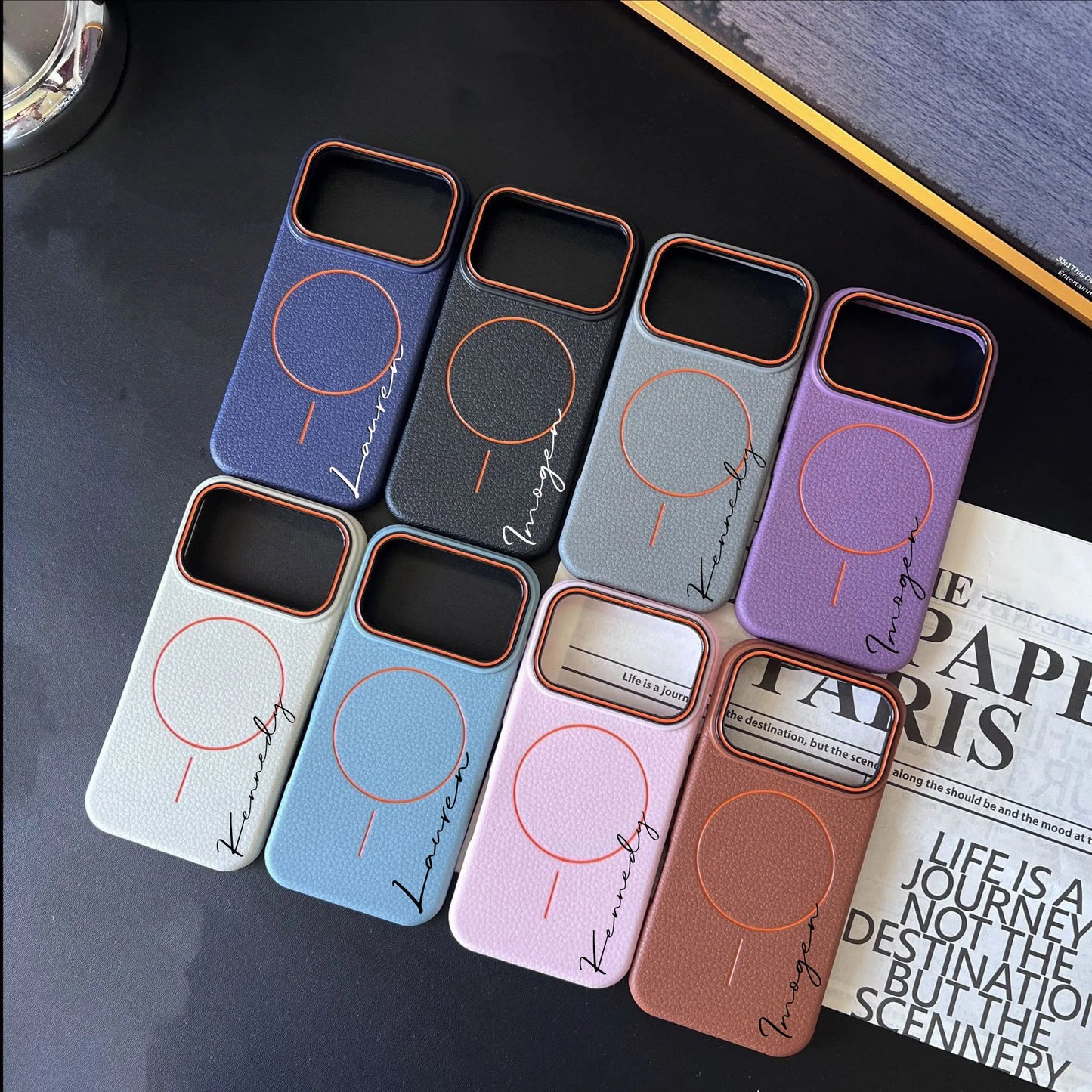 【カスタムシリーズ】Magnet内蔵 名入れ 高級レザー調 スマホケース｜iPhone対応 #240715