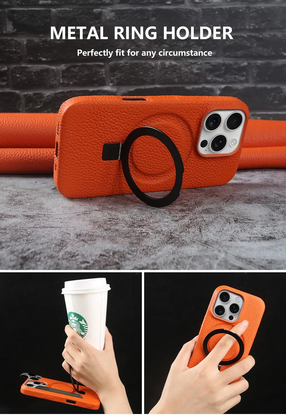 【本革シリーズ】折りたたみ スタンドリング付き レザースマホケース｜iPhone対応 #241013