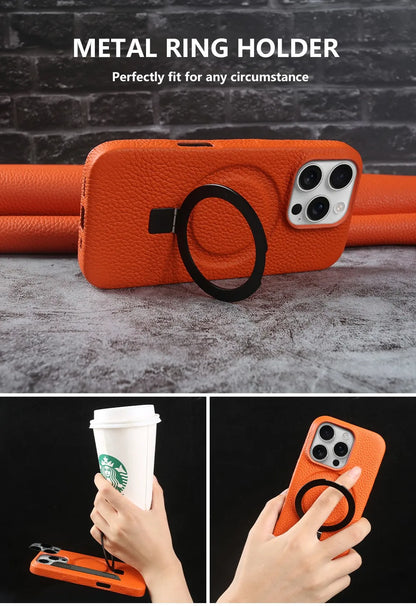 【本革シリーズ】折りたたみ スタンドリング付き レザースマホケース｜iPhone対応 #241013