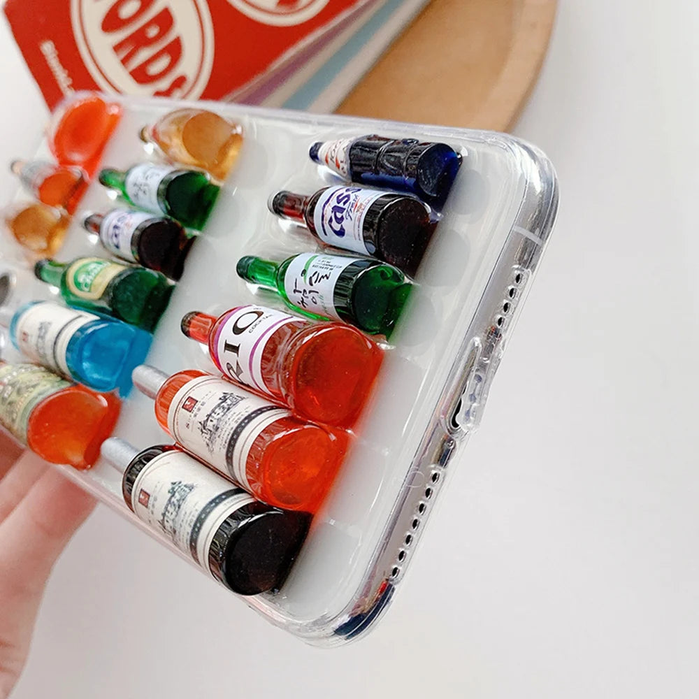 ミニボトルモチーフ iPhoneケース｜立体デザイン・ユニーククリアケース #240409