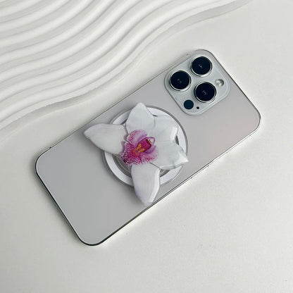 【スマホグリップ】オーキッドフラワー 蘭の花 ポップソケット｜Magnet対応 #241031