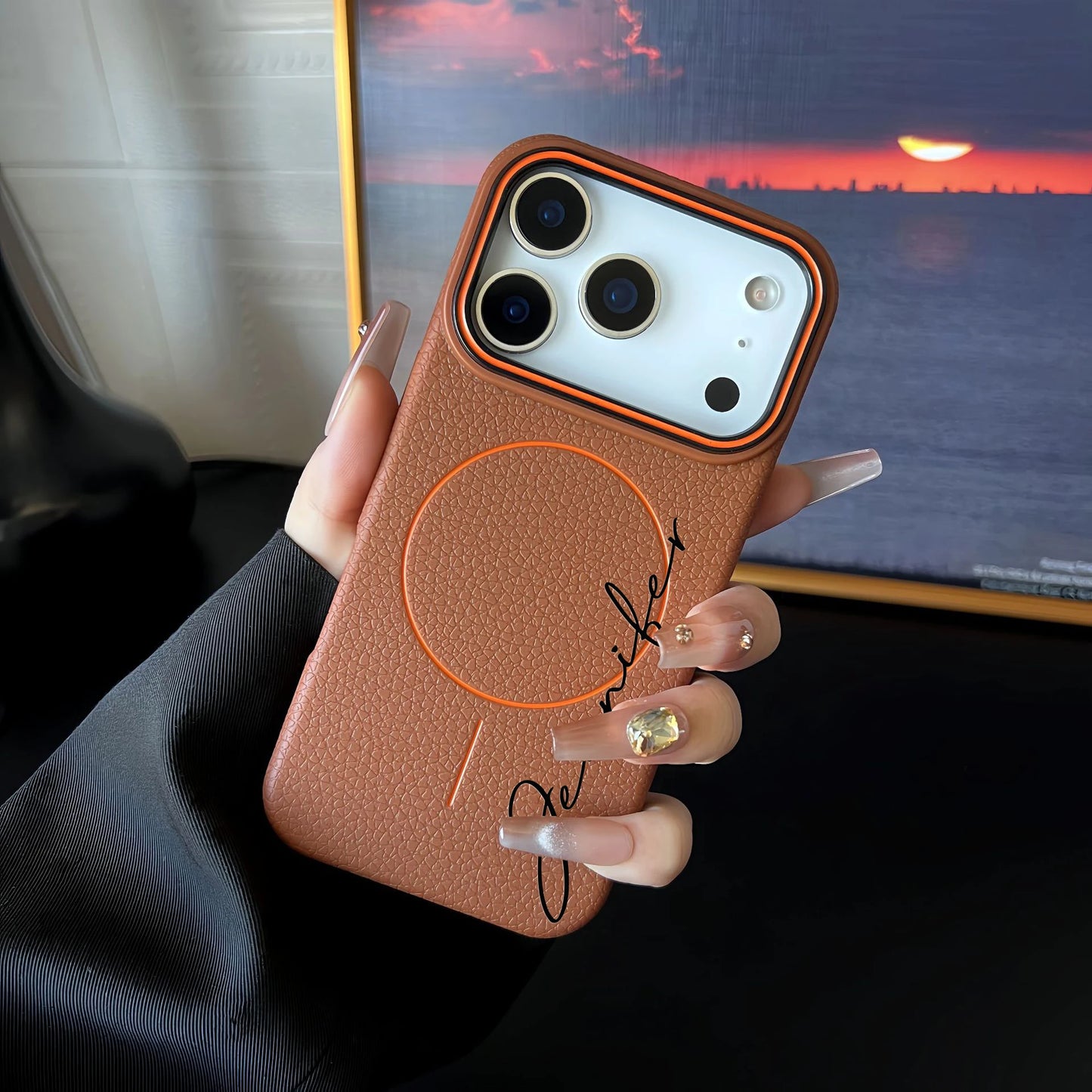 【カスタムシリーズ】Magnet内蔵 名入れ 高級レザー調 スマホケース｜iPhone対応 #240715