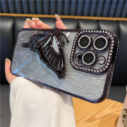 立体メタリック バタフライ iPhoneケース｜グリッター ラメ #240225