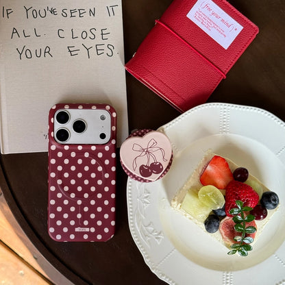 チェリーハート グリップ付き ドット 水玉 デザイン iPhoneケース #240513