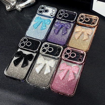 【リボン×ラメ】 iPhoneケース キラキラデコデザイン グラデグリッター｜ガーリー・華やか #231026