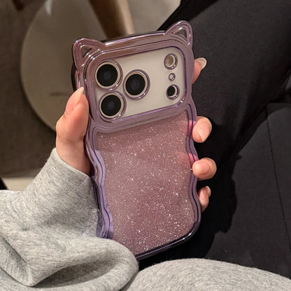 【猫耳シリーズ】ウェーブフレーム ラメ グリッター クリア iPhoneケース ソフトTPU #240216