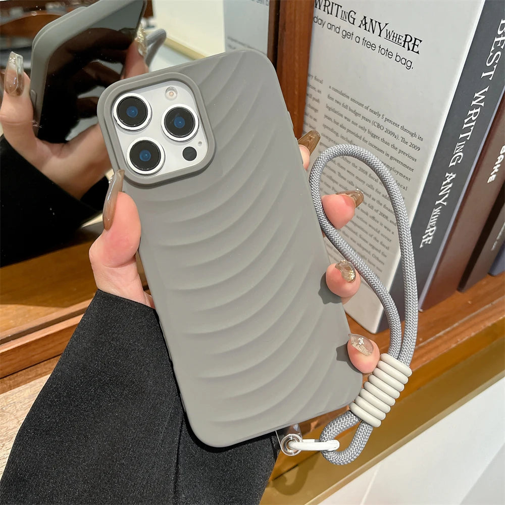 ウェーブデザイン ソフトマット シリコン iPhoneケース｜ストラップ付き・立体フォルム #231122