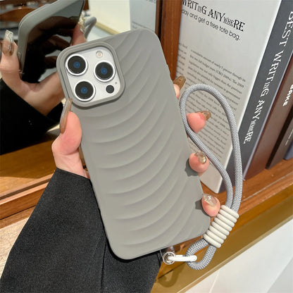 ウェーブデザイン ソフトマット シリコン iPhoneケース｜ストラップ付き・立体フォルム #231122