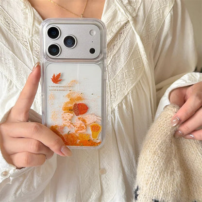 【流れるシリーズ】どんぐり もみじ 秋モチーフ きらきらラメ グリッター クリアスマホケース｜iPhone対応 #241018