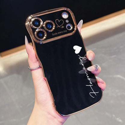 【カスタムシリーズ】ウェーブフレーム サイドハート 名入れ ソフトケース｜iPhone対応 #240714