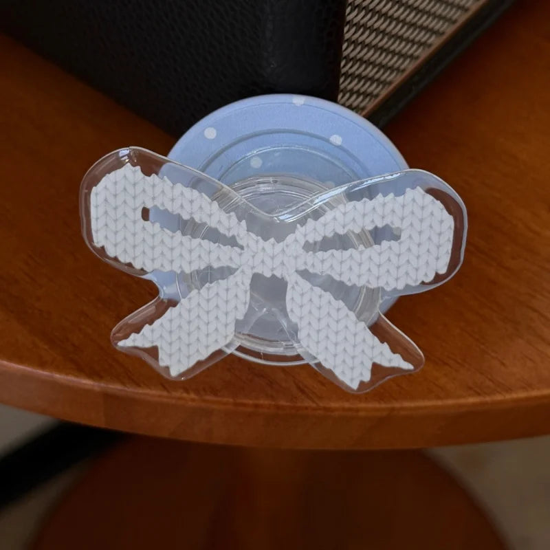 ブルーリボン グリップ クリア Magnet内蔵 iPhoneケース｜韓国風・ガーリーデザイン #231218