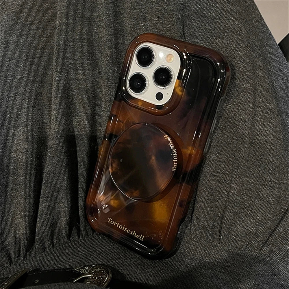【マーブルグリップ】琥珀 べっ甲柄 シンプルスマホケース｜iPhone対応 #250622