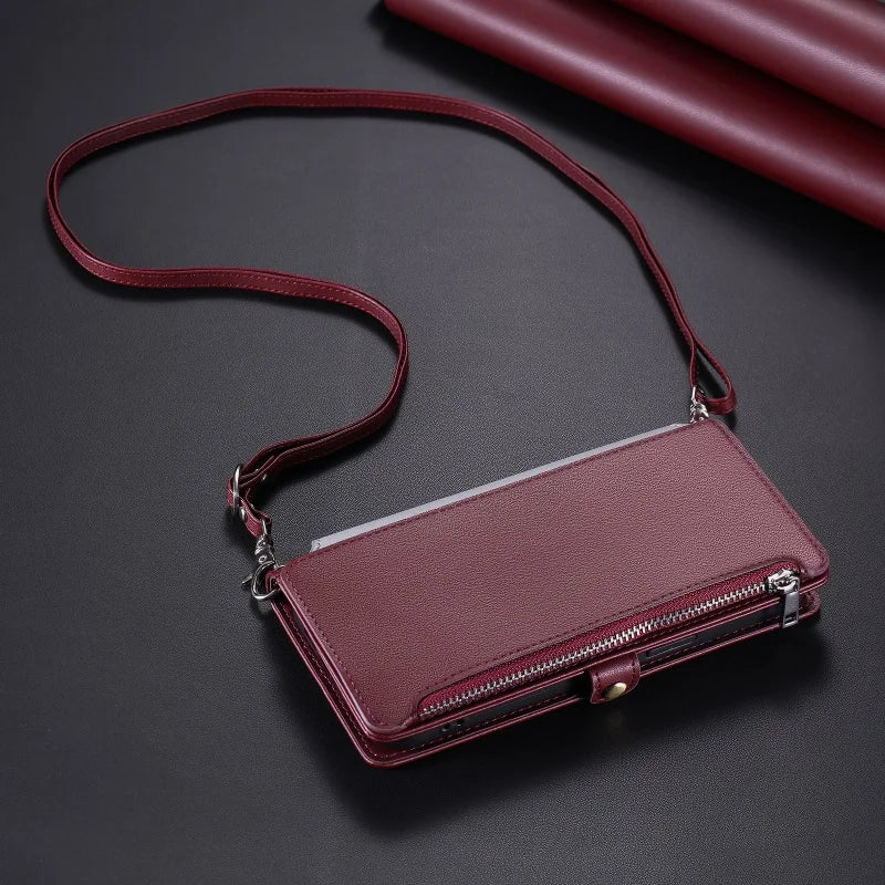 【ブックスタイル】シンプル レザー調 財布一体型 ブックスタイル 手帳型 iPhoneケース｜ショルダー対応 #240126