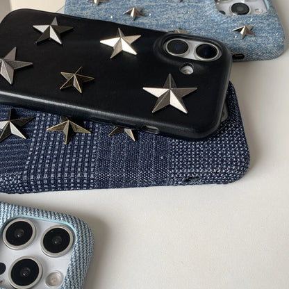 【立体スタースタッズ】デニム風 スマホケース｜iPhone対応 #250731