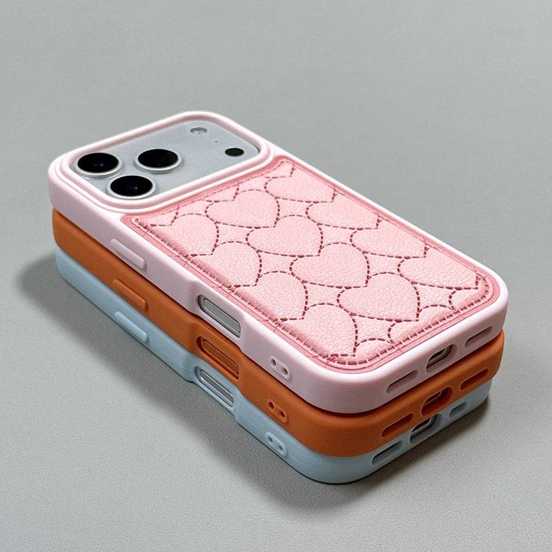 【ハートキルティング 】立体ステッチ レザー調 スマホケース｜iPhone対応 #241022