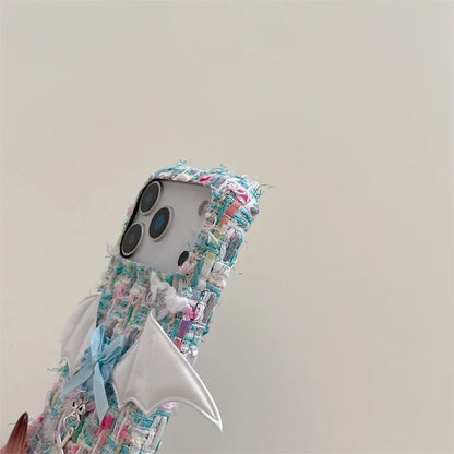 【ツイードリボンシリーズ】バットウィングツイード スマホケース｜ガーリー×エッジデザイン｜iPhone対応 #241204