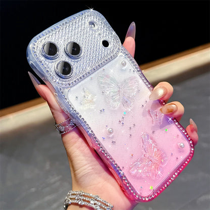 ウェーブフレーム キラキラ 蝶々 バタフライ ラメ かわいい｜iPhoneケース #260508