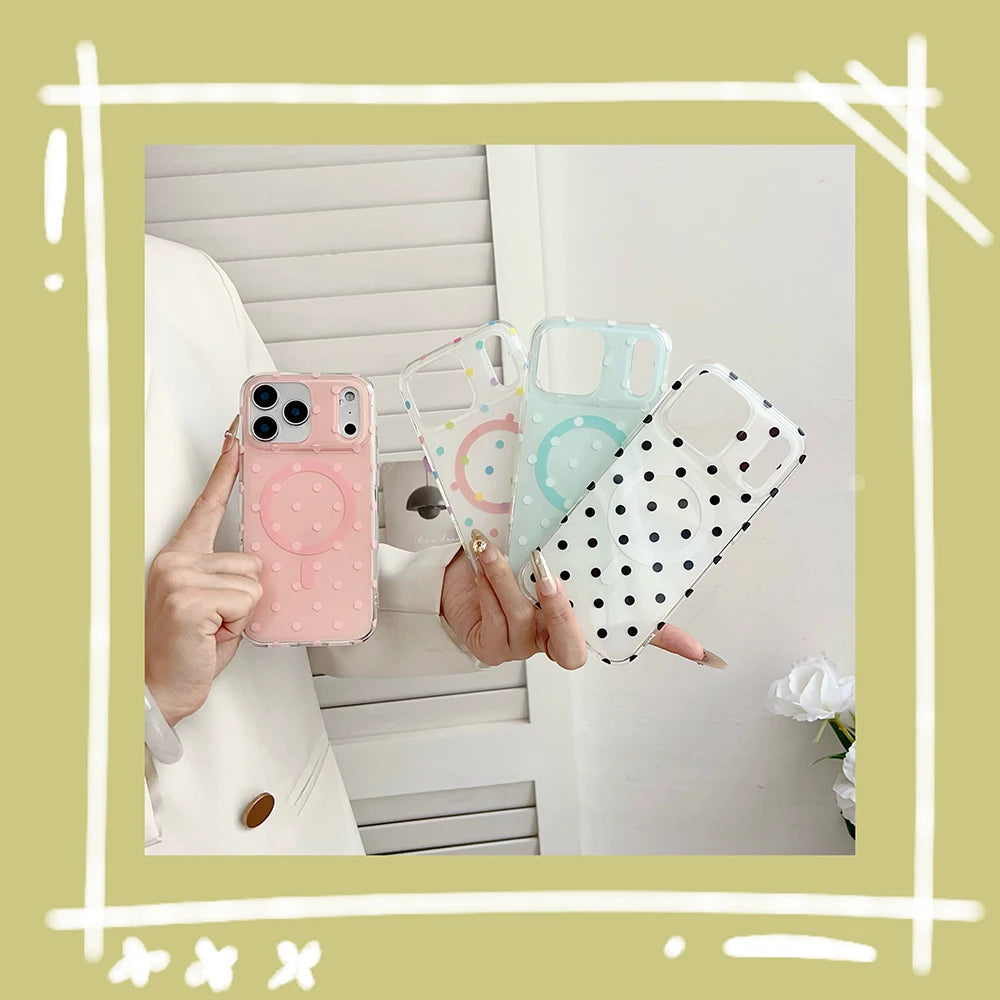 ドット柄 水玉 Magnet内蔵 iPhoneケース｜クリアベース・ポップデザイン #260104