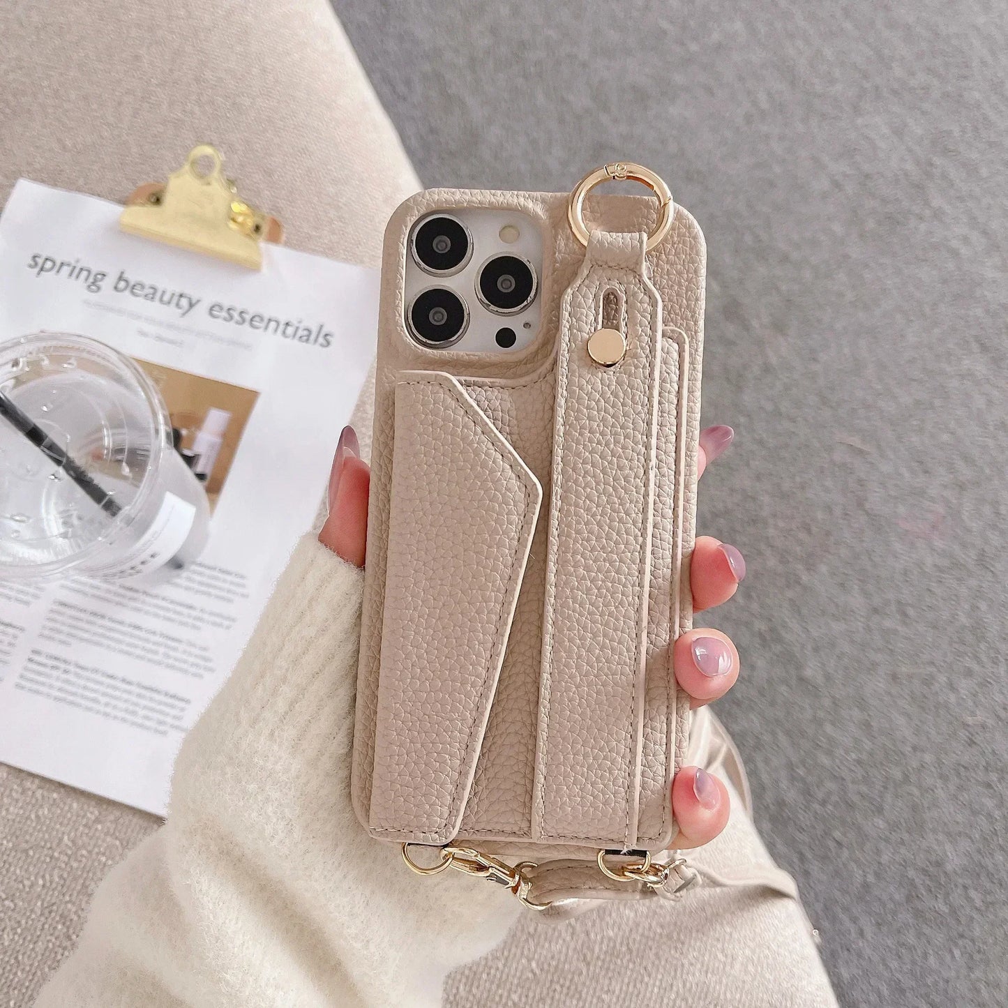 【ストラップ付き×カード収納】ウォレット レザー風 スマホケース｜iPhone対応 #250515