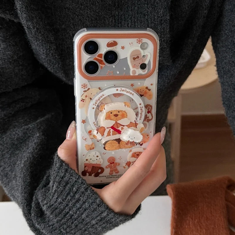 雪んこくまさん ベア スイーツ イラスト グリップ付き Magnet内蔵 iPhoneケース #240502