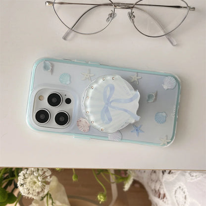 【貝殻モチーフ×夏の海デザイン】シェル＆スターフィッシュ付きクリアケース｜iPhone対応 #250514