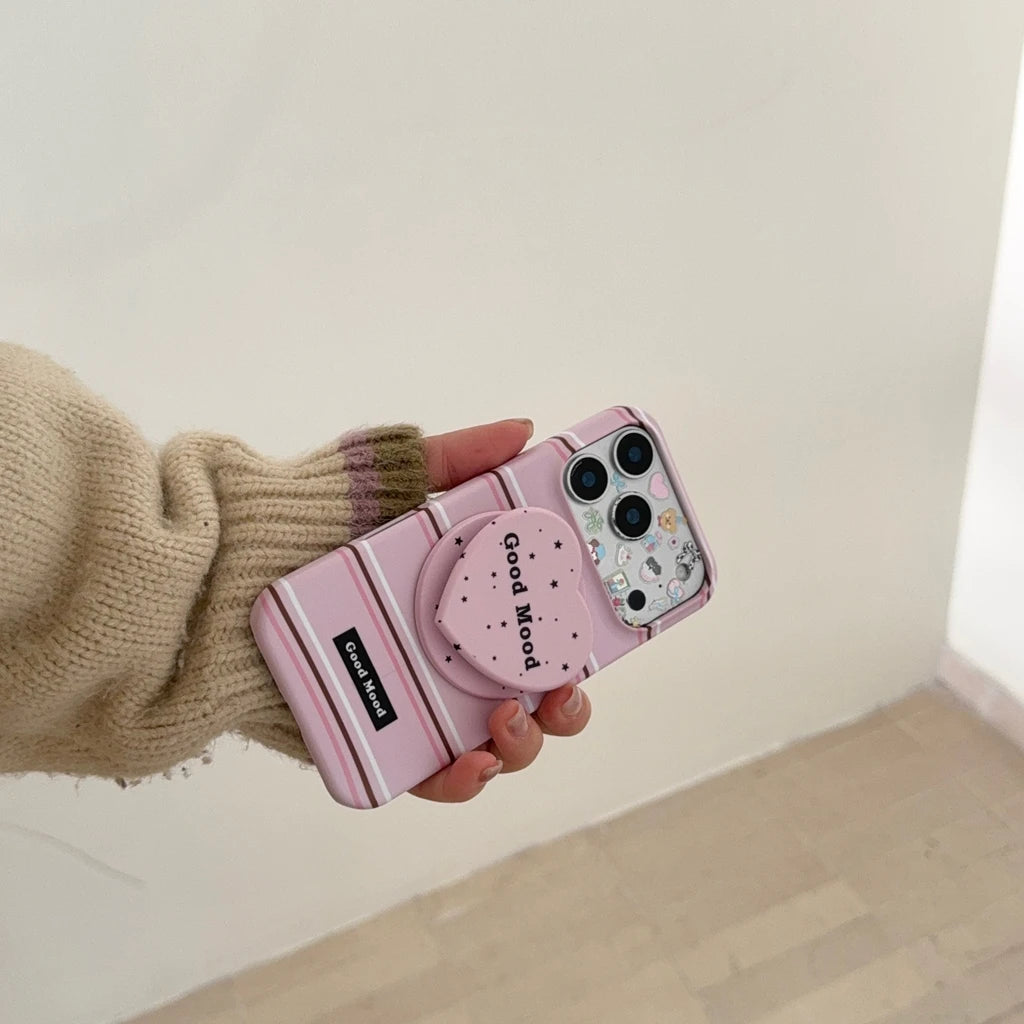 ハートグリップ Magnet内蔵 ボーダー iPhoneケース #240504