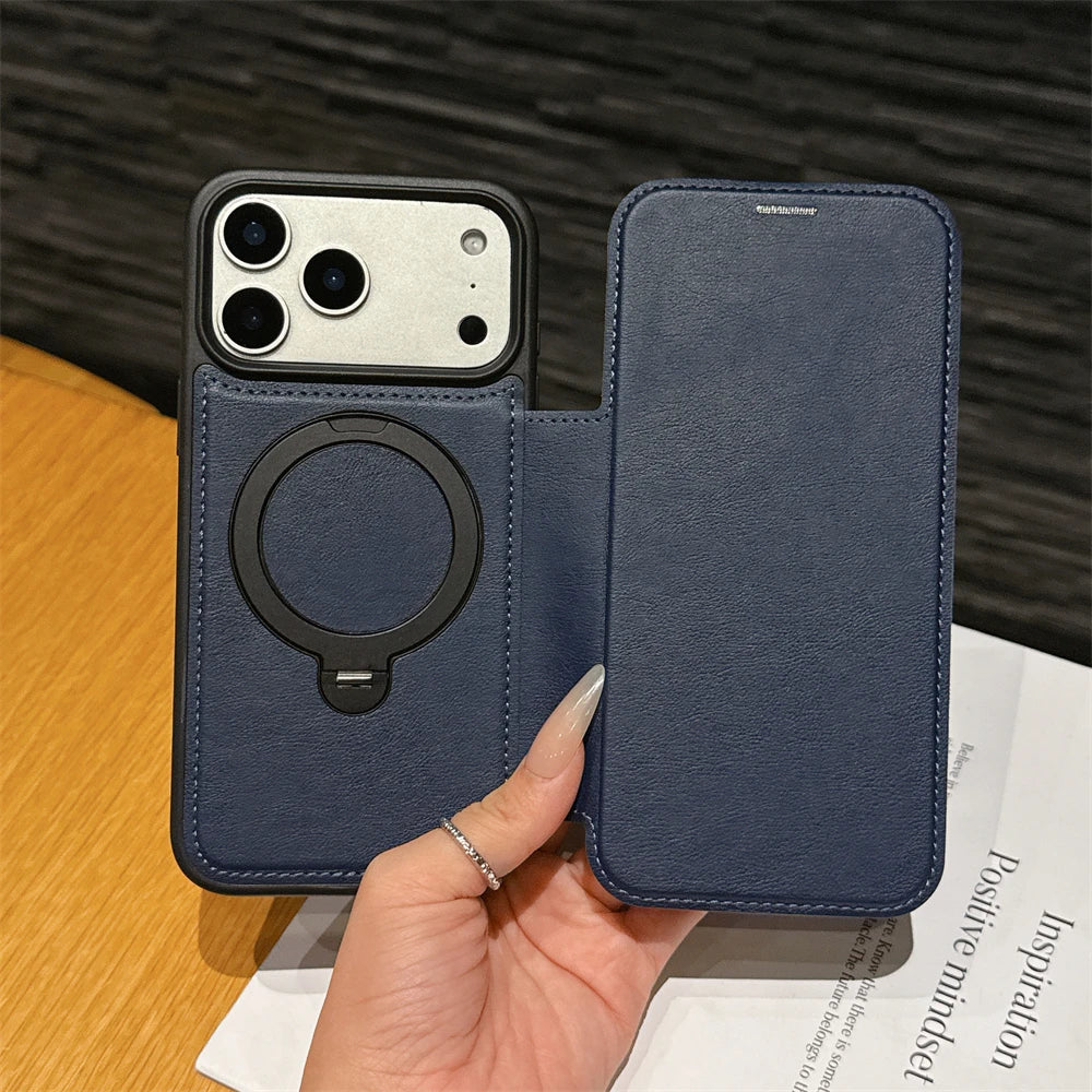 レザー調 リングフリップ iPhoneケース｜折りたたみ 手帳型 #240311