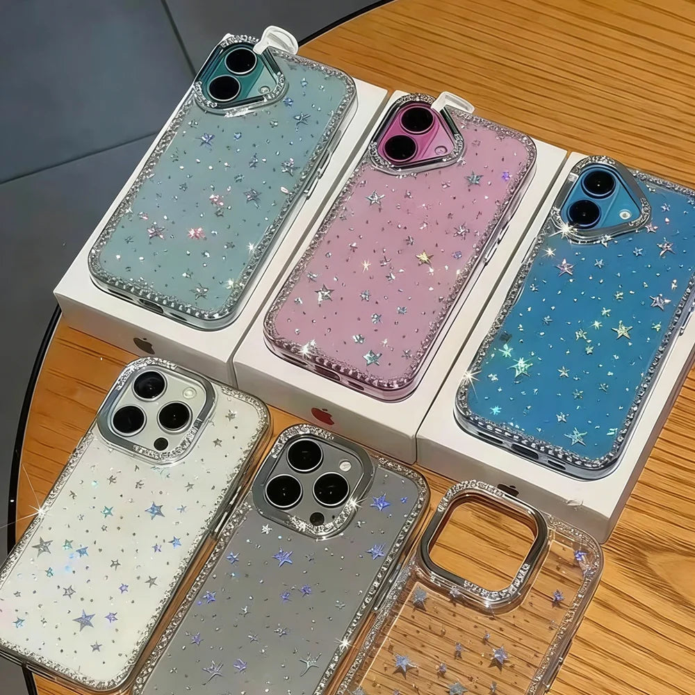 スター ラメストーン iPhoneケース｜キラキラ星柄・グリッター クリアデザイン #260626