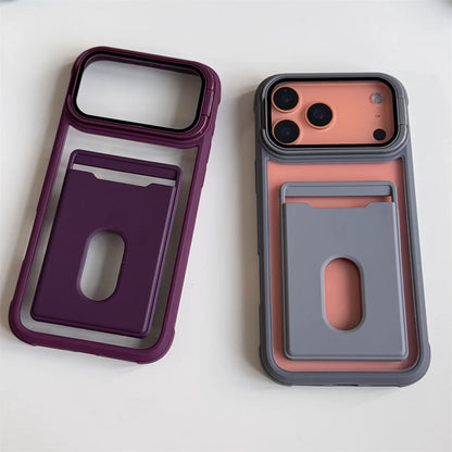 カード収納付き カメラ保護スタンド iPhoneケース｜耐衝撃フレーム #240328