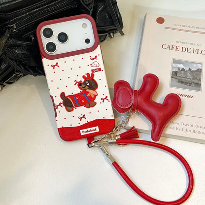 【アニマルシリーズ】 サンタ ダックスフンド 刺繍 × クリスマス デザインケース｜iPhone対応 #240906