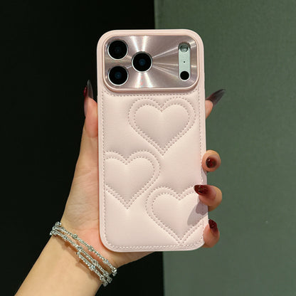 【キルティングハート】立体ハートステッチ×レザー調 スマホケース｜iPhone対応 #250101