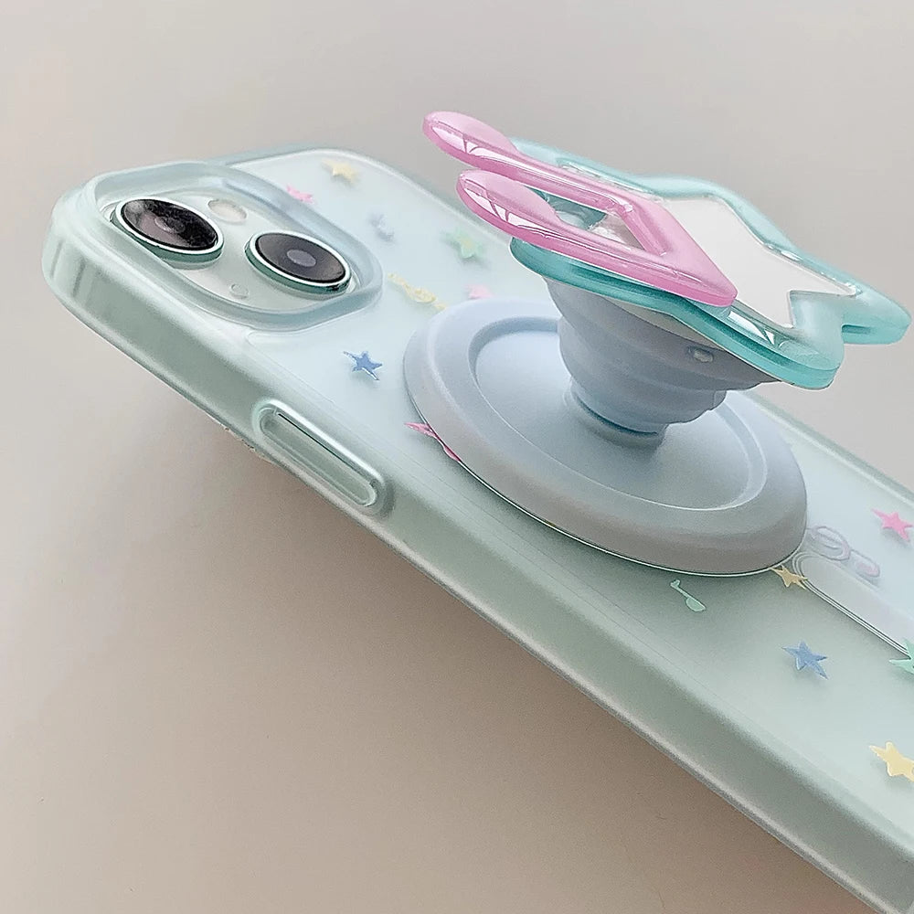ミュージックモチーフ クリア×パステルカラー Magnet内蔵 iPhoneケース｜スター音符デザイン #231116