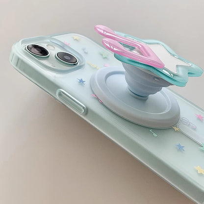 ミュージックモチーフ クリア×パステルカラー Magnet内蔵 iPhoneケース｜スター音符デザイン #231116