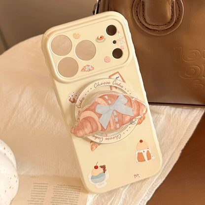 カフェスイーツ クロワッサンデザイン グリップ付き iPhoneケース｜ナチュラル・韓国雑貨風 #231120