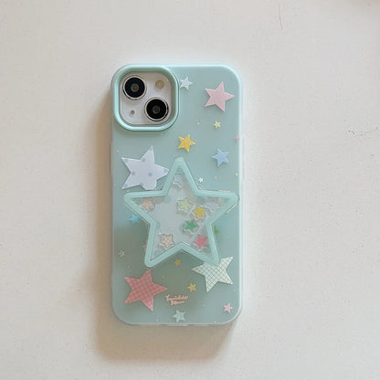 【星型グリップ×カラフルスター】きらめくポップデザインのソフトケース｜iPhone対応 #250513