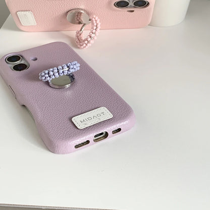 【レザー調】カラー ビーズ リング スタンド付き スマホケース｜iPhone対応 #250421