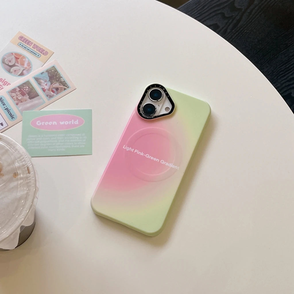 【Magsafe対応】キャンディカラー 滲みグラデ ライトピンク×ミント ラウンドグリップ スマホケース｜iPhone対応 #241213