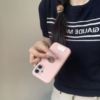 【レザー調】カラー ビーズ リング スタンド付き スマホケース｜iPhone対応 #250421