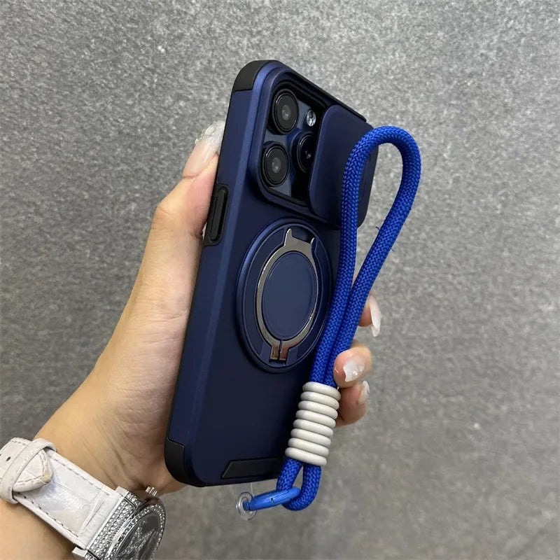 【耐衝撃シリーズ】カメラレンズカバー付き マグネット対応 スタンド機能 ストラップ付き スマホケース｜iPhone対応 #251226