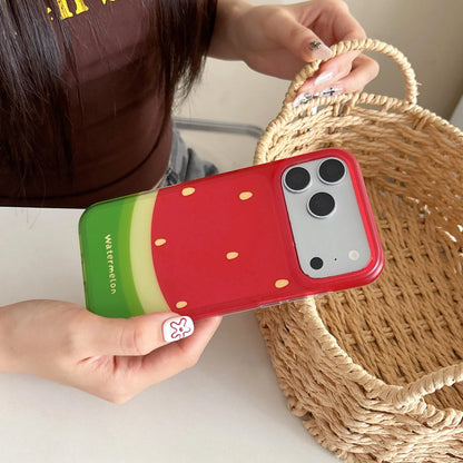 スイカ柄 ビーズチェーンストラップ付き 耐衝撃 iPhoneケース＃261083