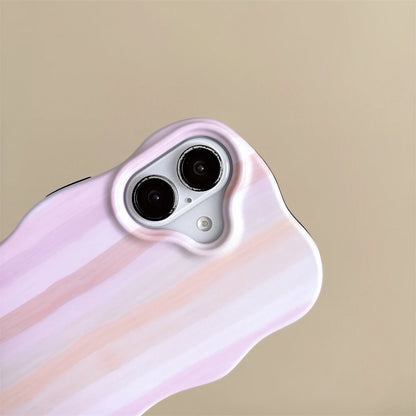 【ウェーブシリーズ】水彩風ストライプ 立体ぷっくりデザイン ウェーブフレーム スマホケース｜iPhone対応 #250905